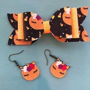 Halloween unicorn bow & earrings